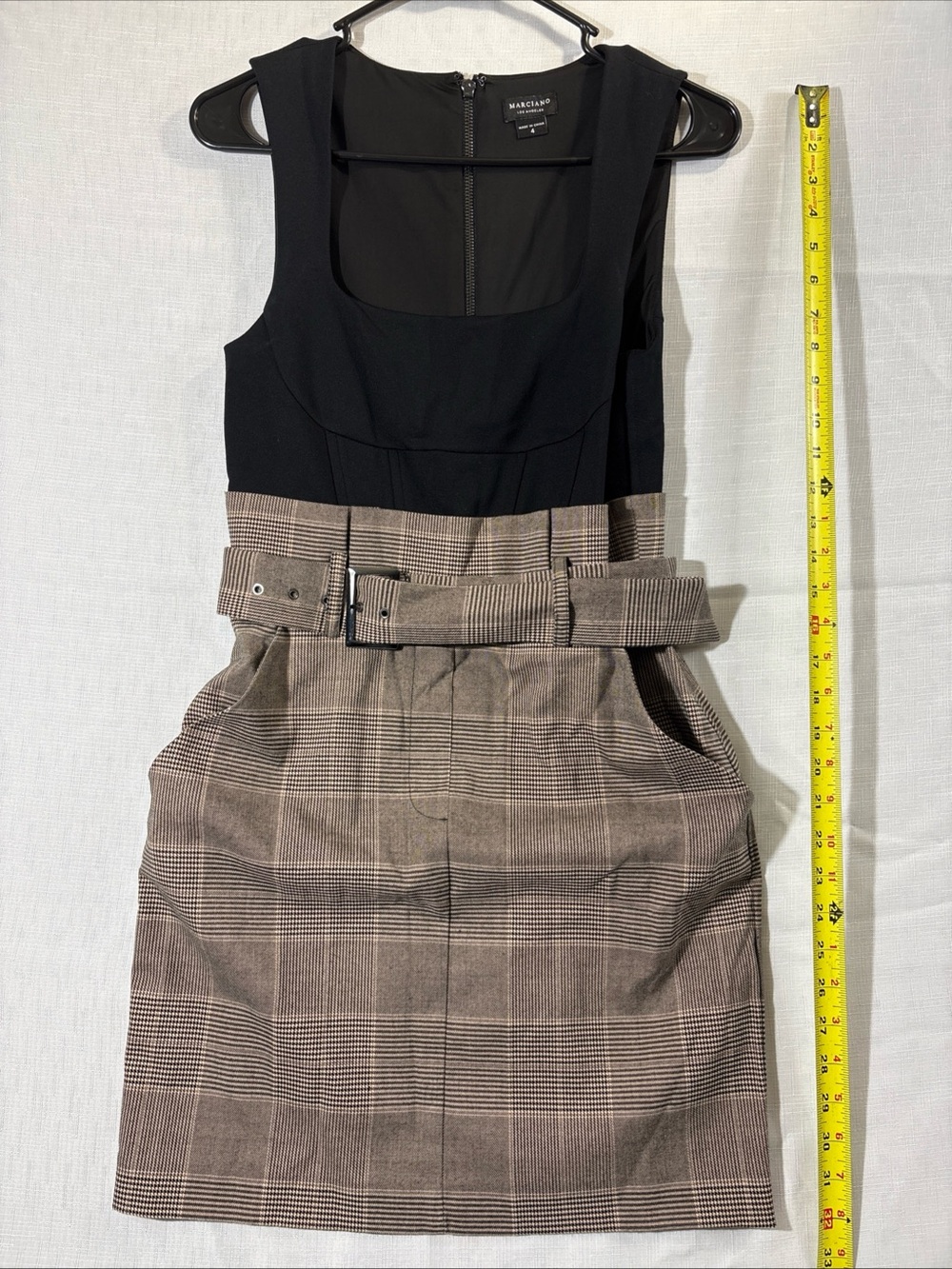 Marciano Los Angeles plaid belted mini dress with a black top Size 4